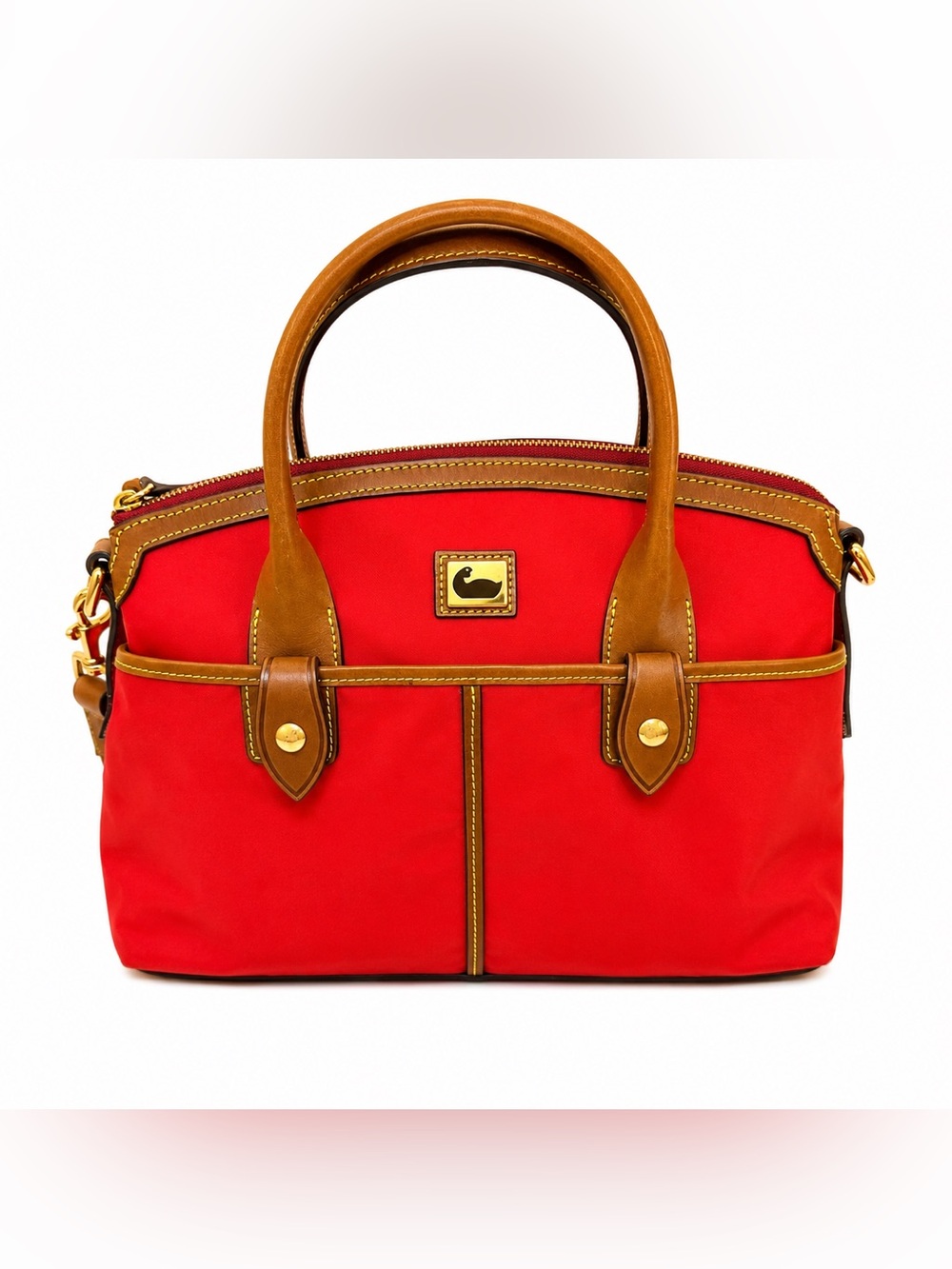 Dooney & Bourke Wayfarer Domed Satchel Red nylon leather crossbody bag Authentic
